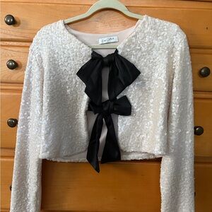 Light Pink Sequin Long Sleeve Top with Black Bows